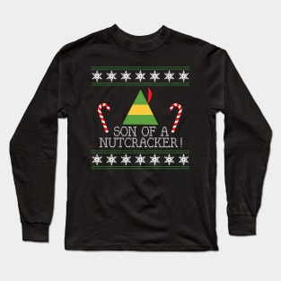 Son Of A Nutcracker Elf Quote Christmas Knit Long Sleeve T-Shirt